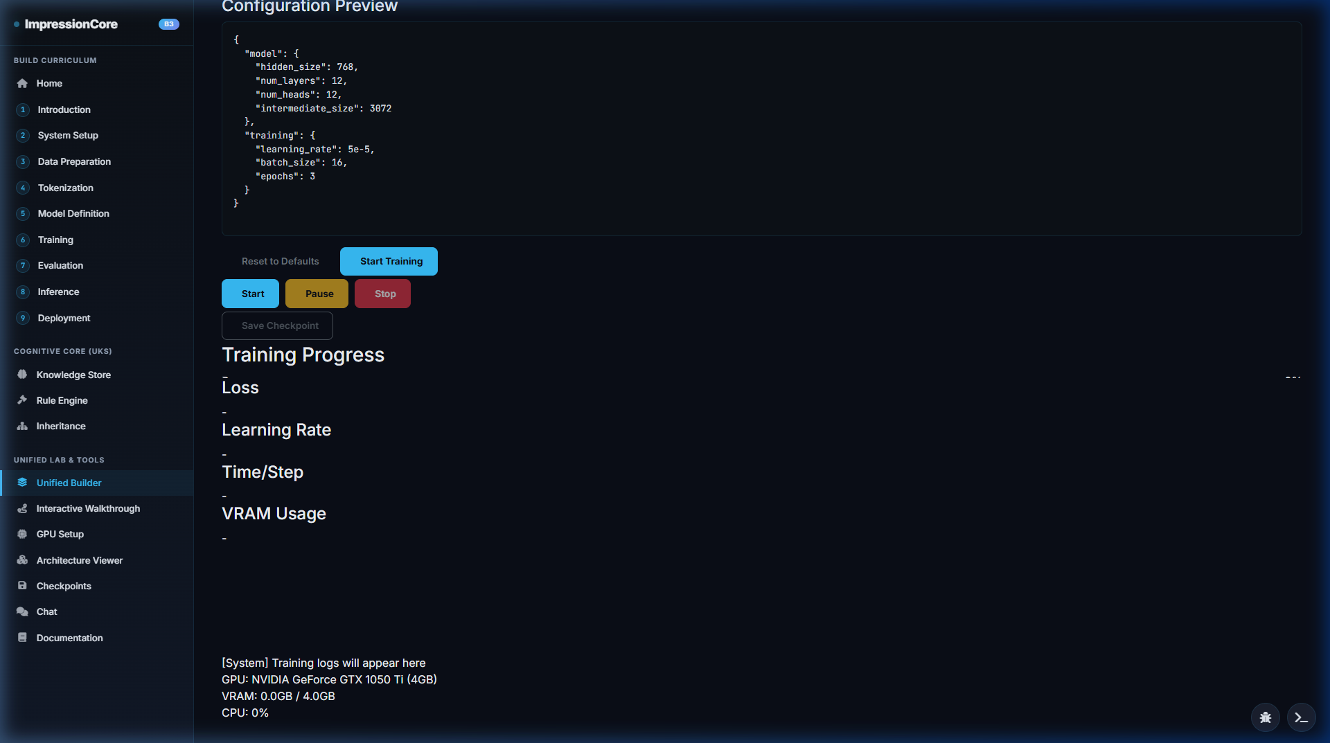 Builder Live Training Progress and Telemetry
